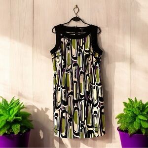 RN Studio by Ronni Nicole White/Lime/Purple/Black Abstract Print Shift Dress